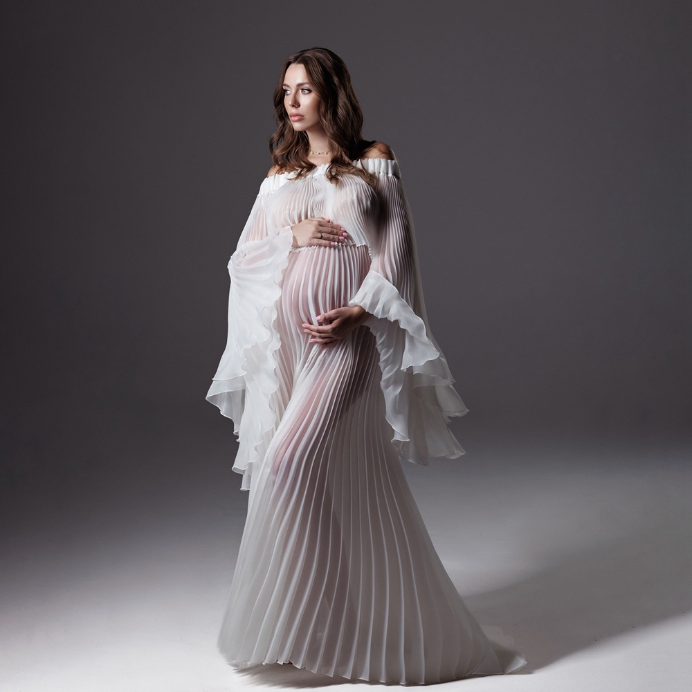 Photography Club - Pleated Maternity Photography Dresses White Mesh