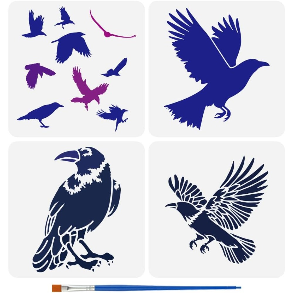 4PCS Flying Crow Stencil for P - Photography Techniques 评论和价格