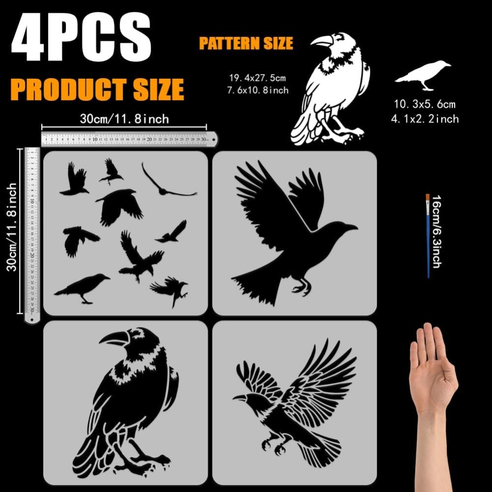 4PCS Flying Crow Stencil for P - Photography Techniques 评论和价格