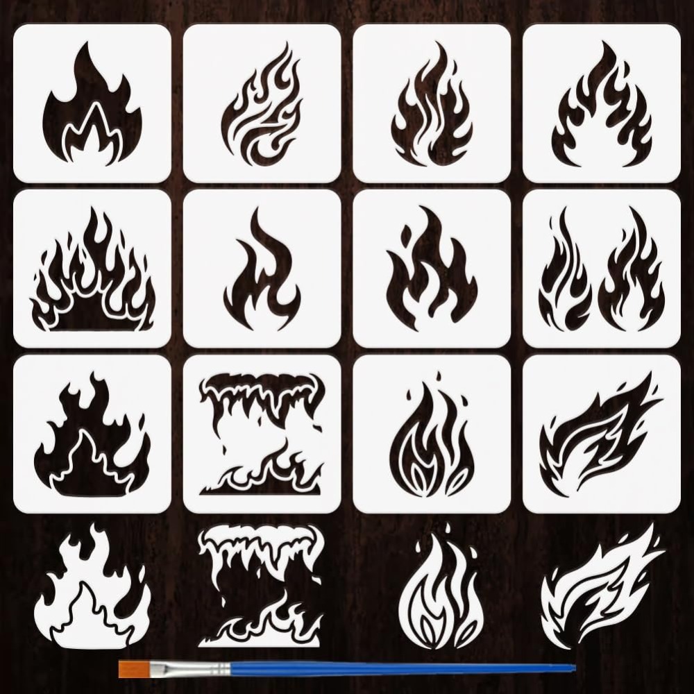 12PCS Flame Painting Stencil w - Photography Techniques 评论和价格